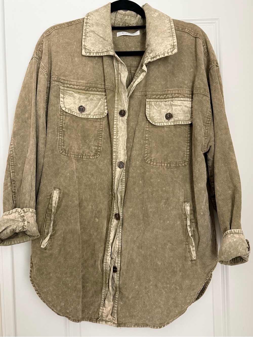 Mustard Seed Distressed Olive Green Corduroy Shacket